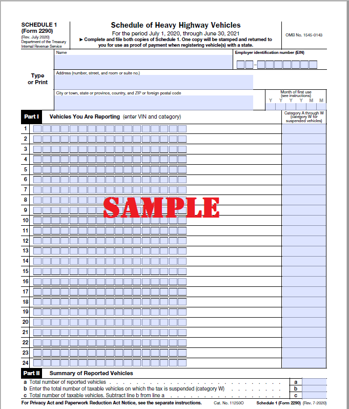 Schedule 1 Irs Form 2290 Proof Of Payment Epay2290 Com